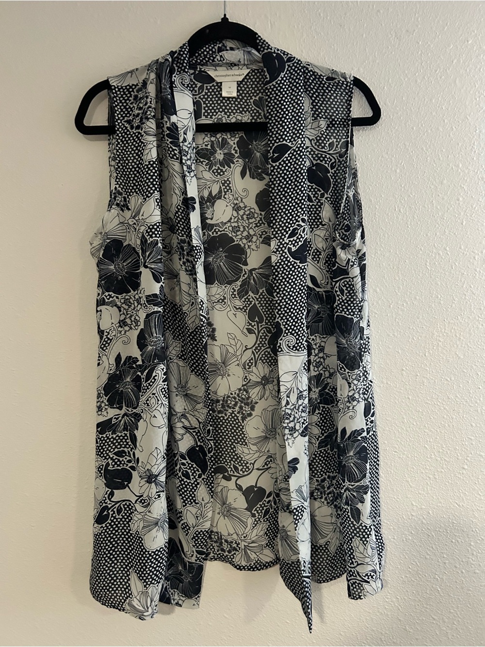 Christopher & Banks Blue and White Floral Drape Vest